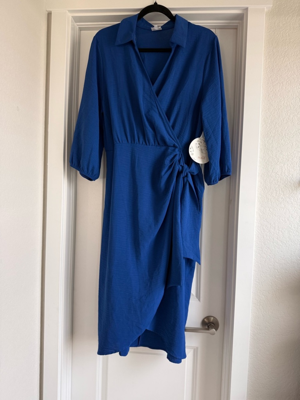 NAIF Wrap Midi Dress in Cobalt Blue